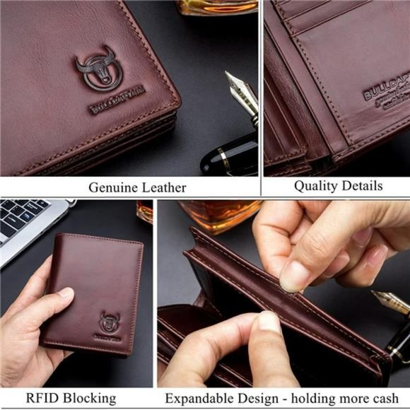 Amazon.com: BULLCAPTAIN Genuine Leather Men BULLCAPTAIN Genuine Leather Bifold Wallet/Credit Card Holder for Men (Brown)
